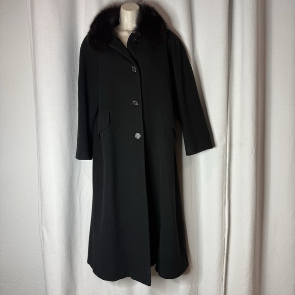 J. Percy Marvin Richards Black Dress Coat Faux Fur Collar Women's Size 6